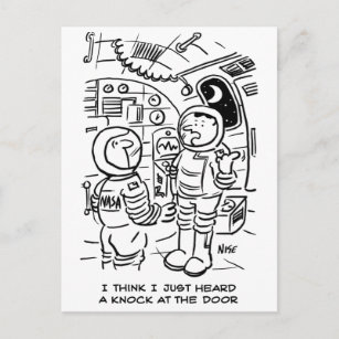 Spacemen on Spaceship Hear Knock at Door Postcard
