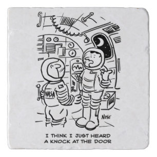 Spacemen on Spaceship Hear Knock at Door Trivet