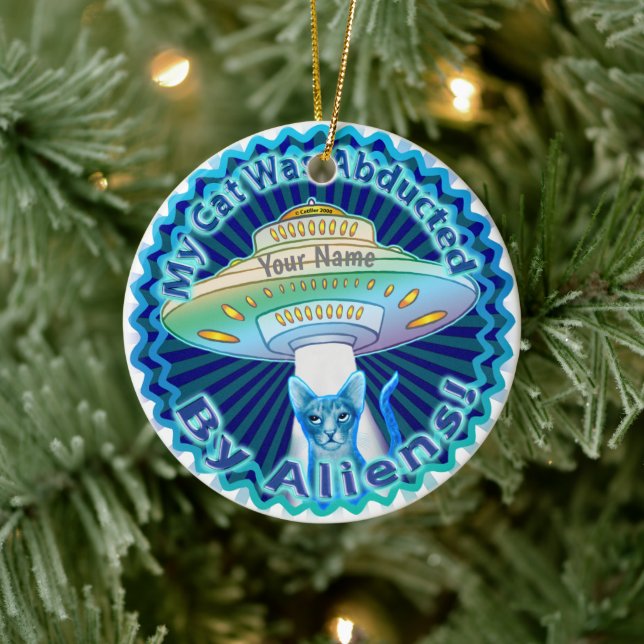 Spaceship Alien Cat Abduction custom ornament (Tree)