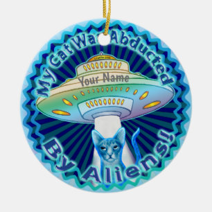 Spaceship Alien Cat Abduction ornament