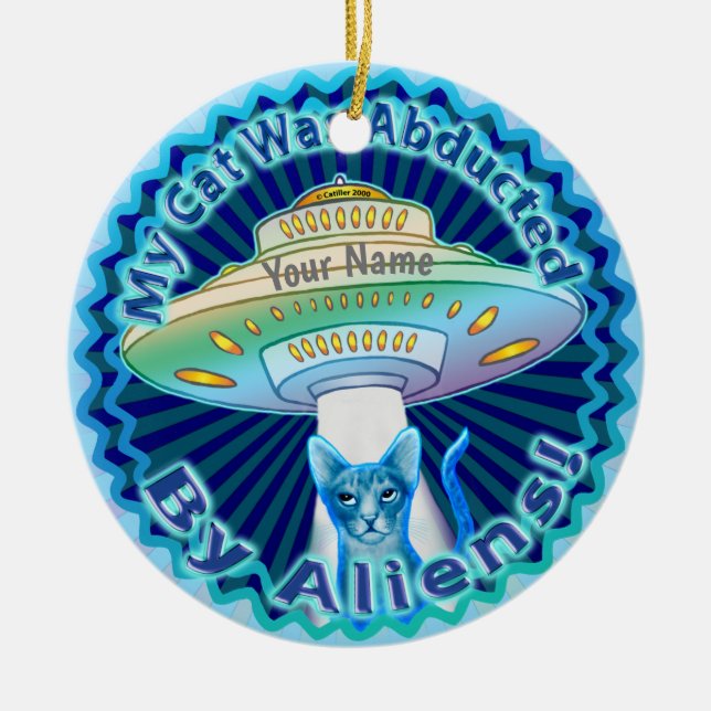 Spaceship Alien Cat Abduction ornament (Front)