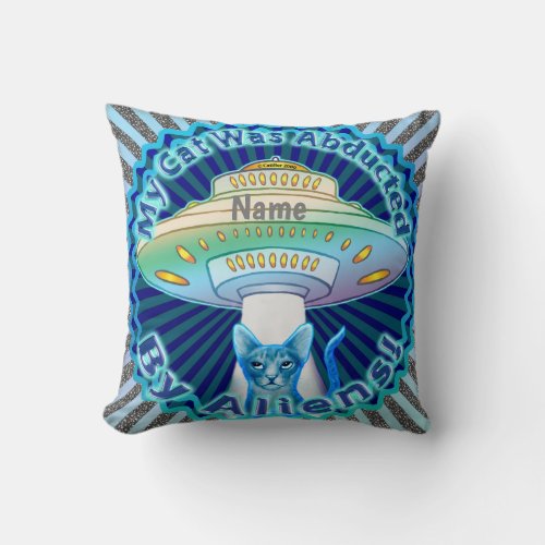 Spaceship Alien Cat Abduction Throw Pillow