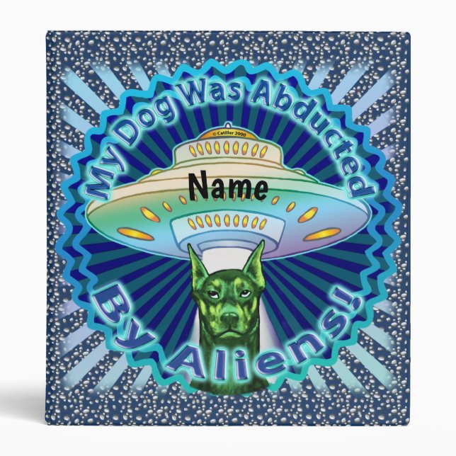 Spaceship Alien Dog Abduction 3 Ring Binder (Front)