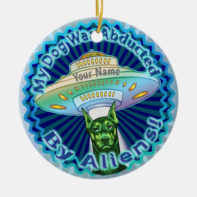 Spaceship Alien Dog Abduction Ceramic Ornament (Front)