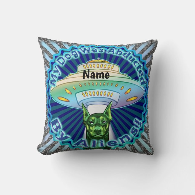 Spaceship Alien Dog Abduction Throw Pillow (Front)