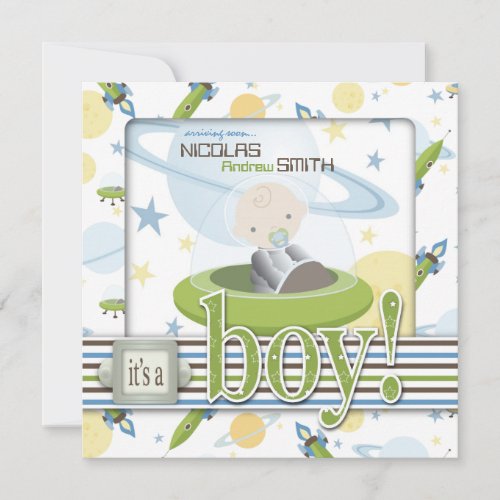 Space Baby Invitation Square B
