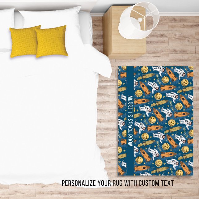 Spaceship Astronaut Pattern Personalized Name Text Rug (Creator Uploaded)