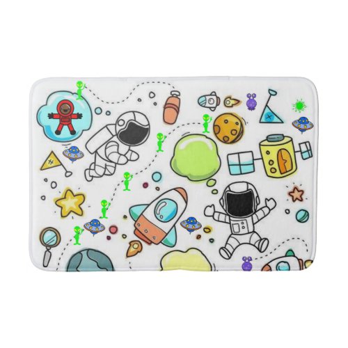 Spaceship Astronauts Aliens  Bathroom Bath Mat