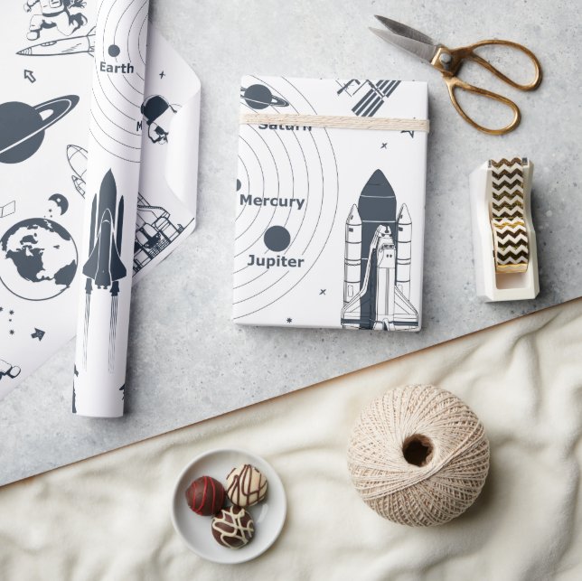 Spaceship Astronauts Solar System  Wrapping Paper (Crafts)