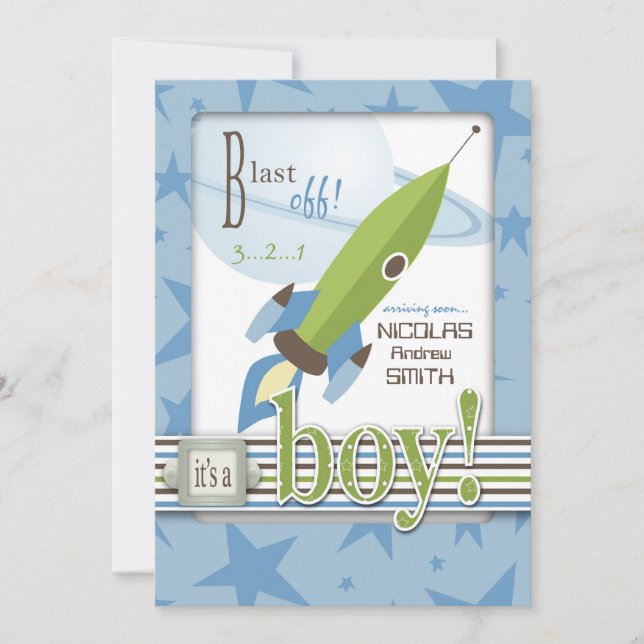 Spaceship Baby Shower Invitation (Front)