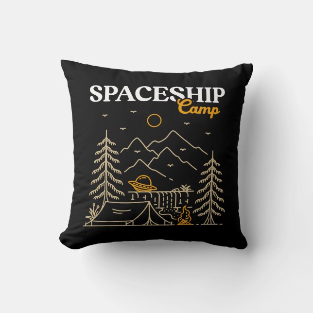 Spaceship Camp Throw Pillow (Front)
