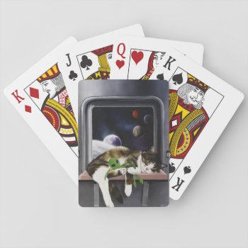 Spaceship Cat Sci-fi Cute Playing Cards by tigressdragon at Zazzle