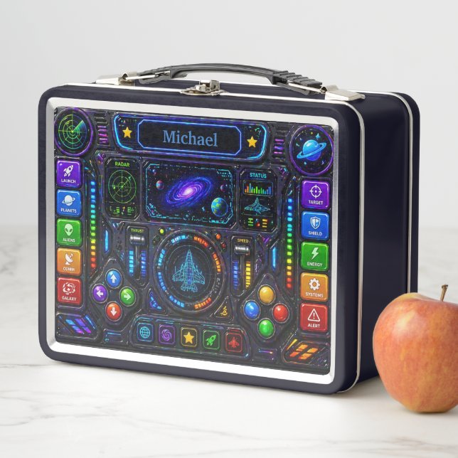 Spaceship Control Panel Personalized Name Metal Lunch Box (In Situ)