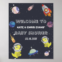 Spaceship Dinosaur Star Planet Baby Shower Welcome Poster