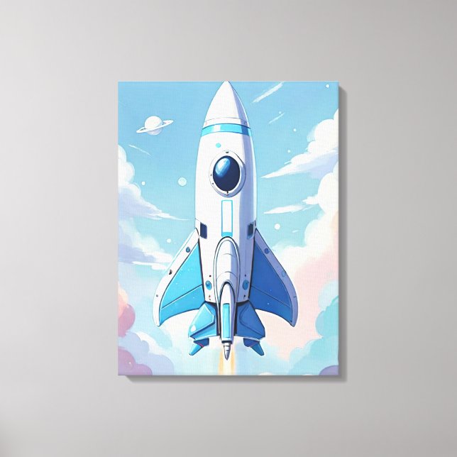 Spaceship flying in the sky canvas print (Front)