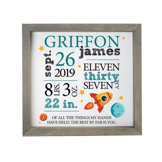 Spaceship Gray Birth Stats Framed Shadow Box (Front)