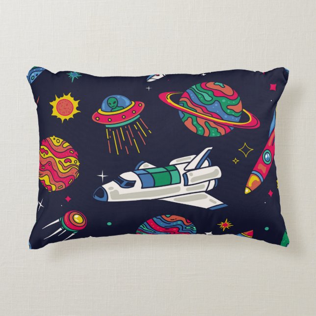 Spaceship in Galaxy seamless pattern. Background w Accent Pillow (Front)