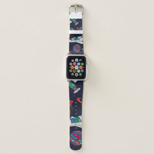 Spaceship in Galaxy seamless pattern. Background w Apple Watch Band