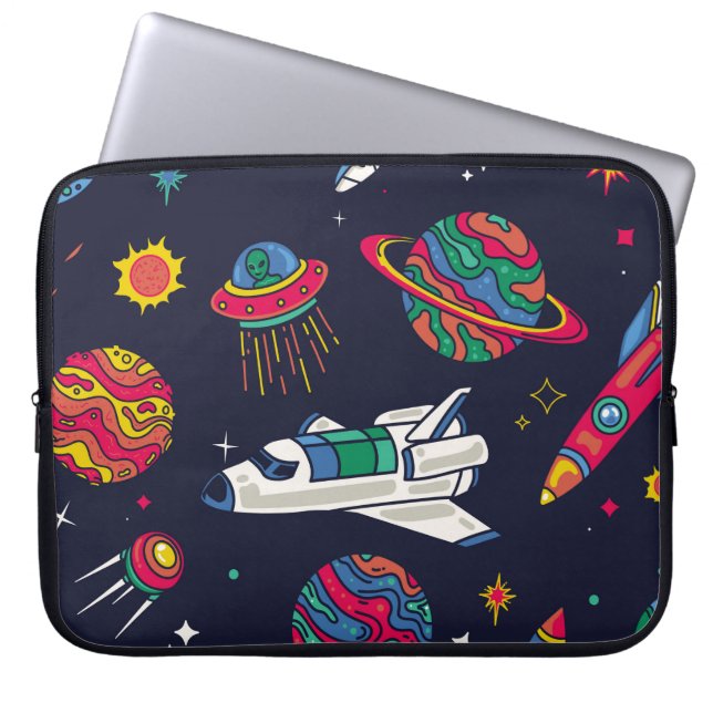 Spaceship in Galaxy seamless pattern. Background w Laptop Sleeve (Front)