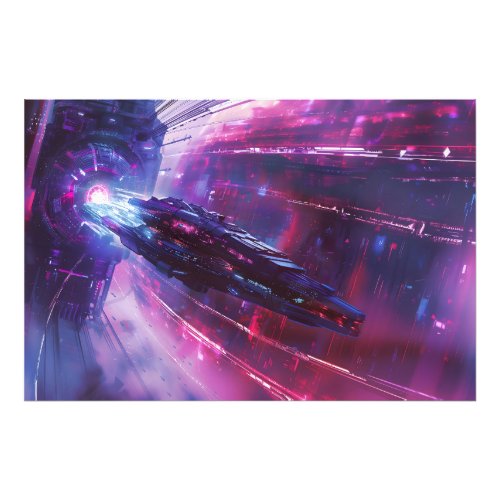 Spaceship in Purple Tunnel - Sci-Fi Art