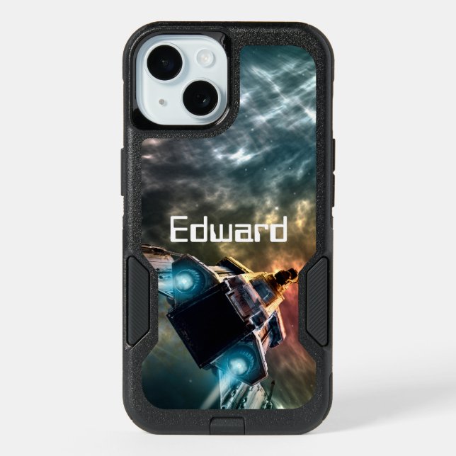 Spaceship into Deep Space iPhone 15 Case (Back)