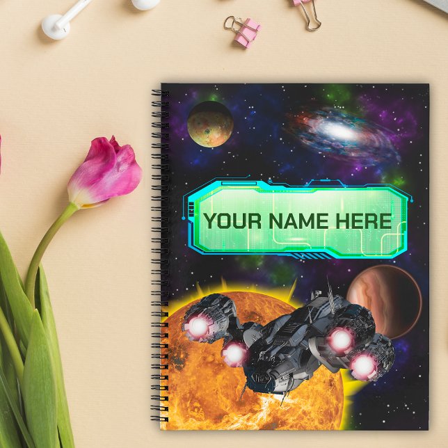 Spaceship, outer space, sun, planets, galaxy notebook (Creator Uploaded)