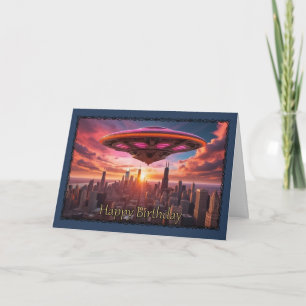 Spaceship Over Chicago Boy's Birthday Card