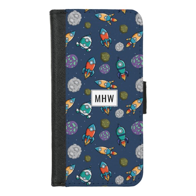 Spaceship Pattern custom monogram phone wallets (Front)
