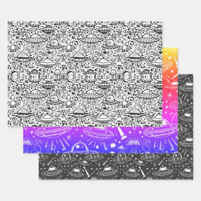 Spaceship Pattern Wrapping Paper Sheets (Set)