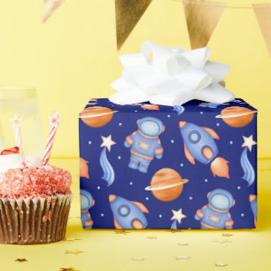 Spaceship & Planets Boys Birthday Astronaut Wrapping Paper