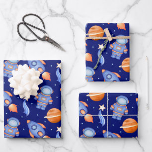 Spaceship & Planets Boys Birthday Astronaut Wrapping Paper Sheets