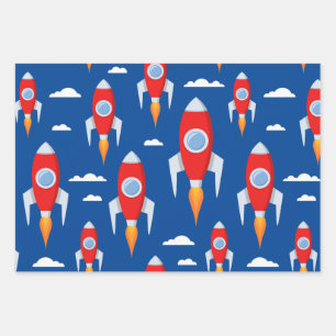 Spaceship Rocket Fun Wrapping Paper Sheets