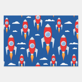 Spaceship Rocket Fun Wrapping Paper Sheets