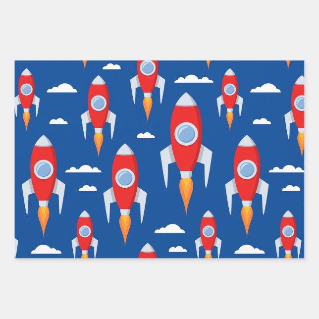 Spaceship Rocket Fun Wrapping Paper Sheets (Front 3)
