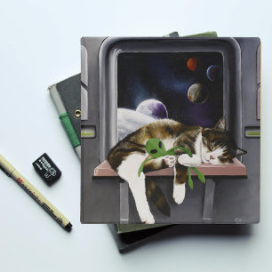 Spaceship Tabby Cat Green Alien Stuffie Sci-Fi 3 Ring Binder