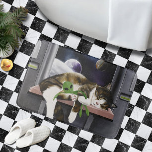 Spaceship Tabby Cat Green Alien Stuffie Sci-Fi Bath Mat