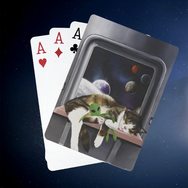 Spaceship Tabby Cat Green Alien Stuffie Sci-Fi Poker Cards (Creator Uploaded)