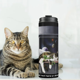 Spaceship Tabby Cat Green Alien Stuffie Sci-Fi Thermal Tumbler