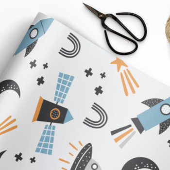 Spaceship To The Moon Wrapping Paper by SugSpc_Invitations at Zazzle