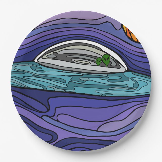 Spaceship UFO Alien UAP paranormal Paper Plates (Front)