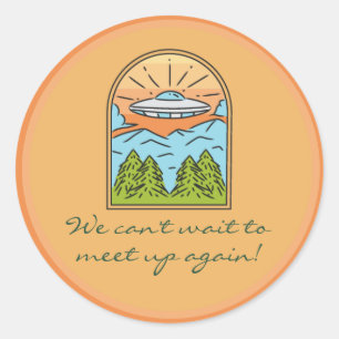 Spaceship UFO Space Visitors Meet Again Classic Round Sticker