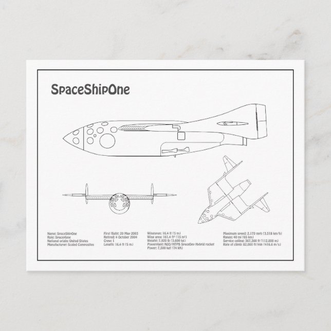 SpaceShipOne - Airplane Blueprint Drawing Plans BD Postcard (Front)