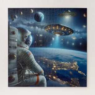 Spaceships and an Astronaut in Outer Space Jigsaw Puzzle