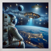 Spaceships and an Astronaut in Outer Space