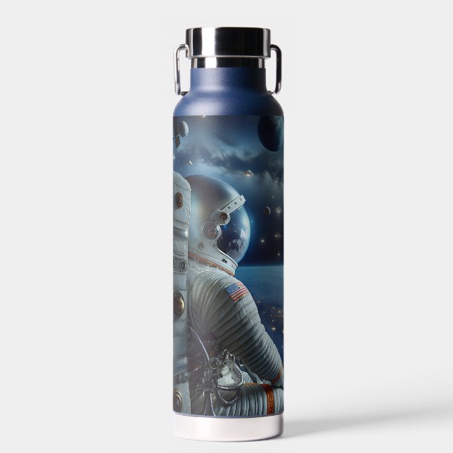 Spaceships and an Astronaut in Outer Space Water Bottle (Front)
