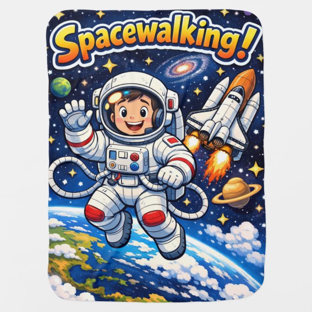 Spacewalking Astronaut Baby Blanket (Front)