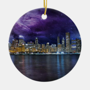 Spacey Chicago Skyline Ceramic Ornament