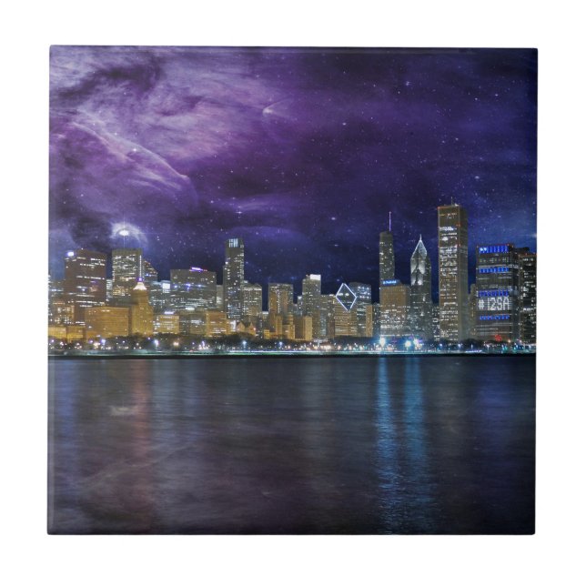 Spacey Chicago Skyline Ceramic Tile (Front)