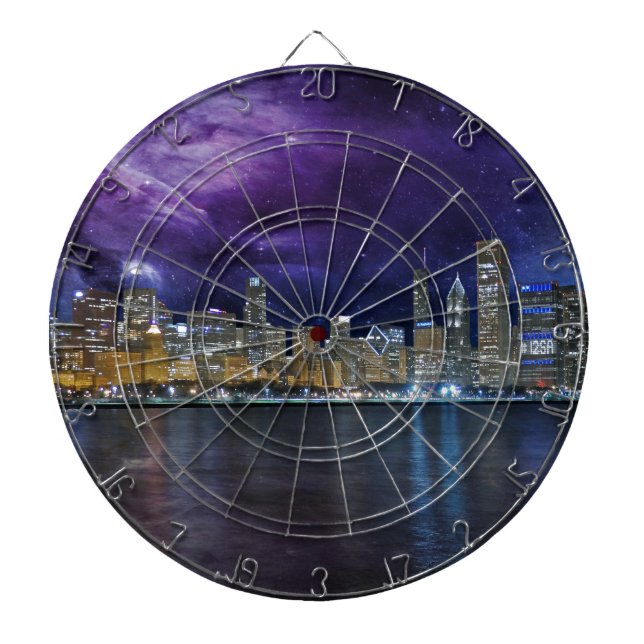 Spacey Chicago Skyline Dart Board (Front)