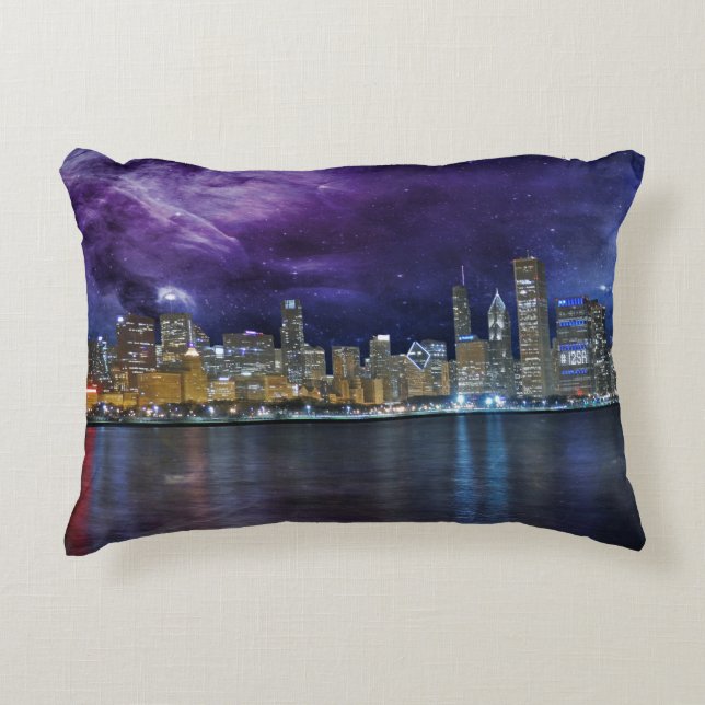 Spacey Chicago Skyline Decorative Pillow (Front)